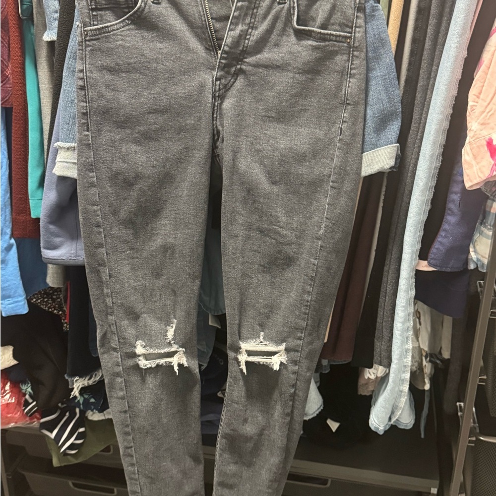 Topshop Charcoal Distressed Skinny Jeans